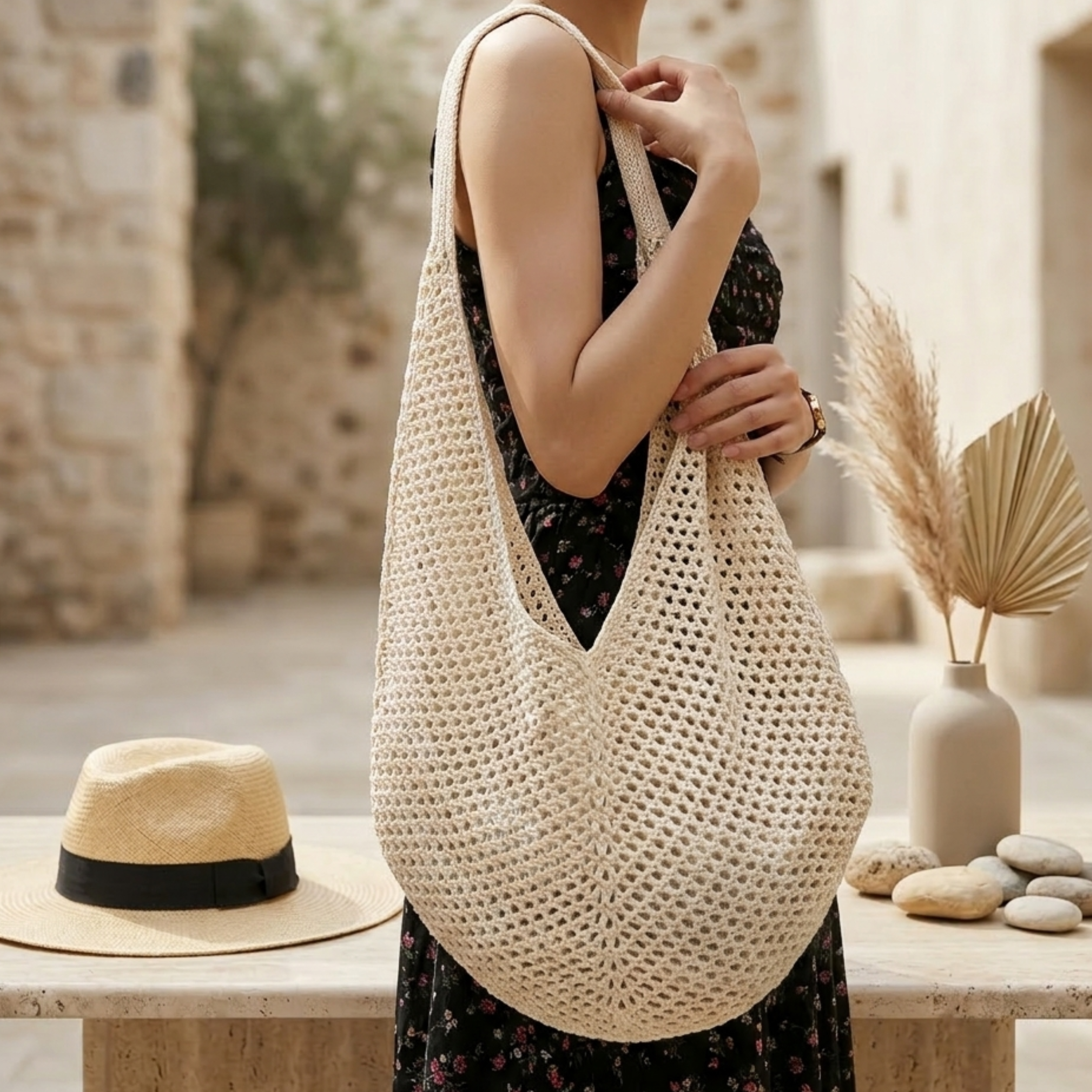 Hollow-Out Knitted Tote Bag UK – Sustainable Material Eco-Friendly Fashion Accessory, Smart Casual Office Wear