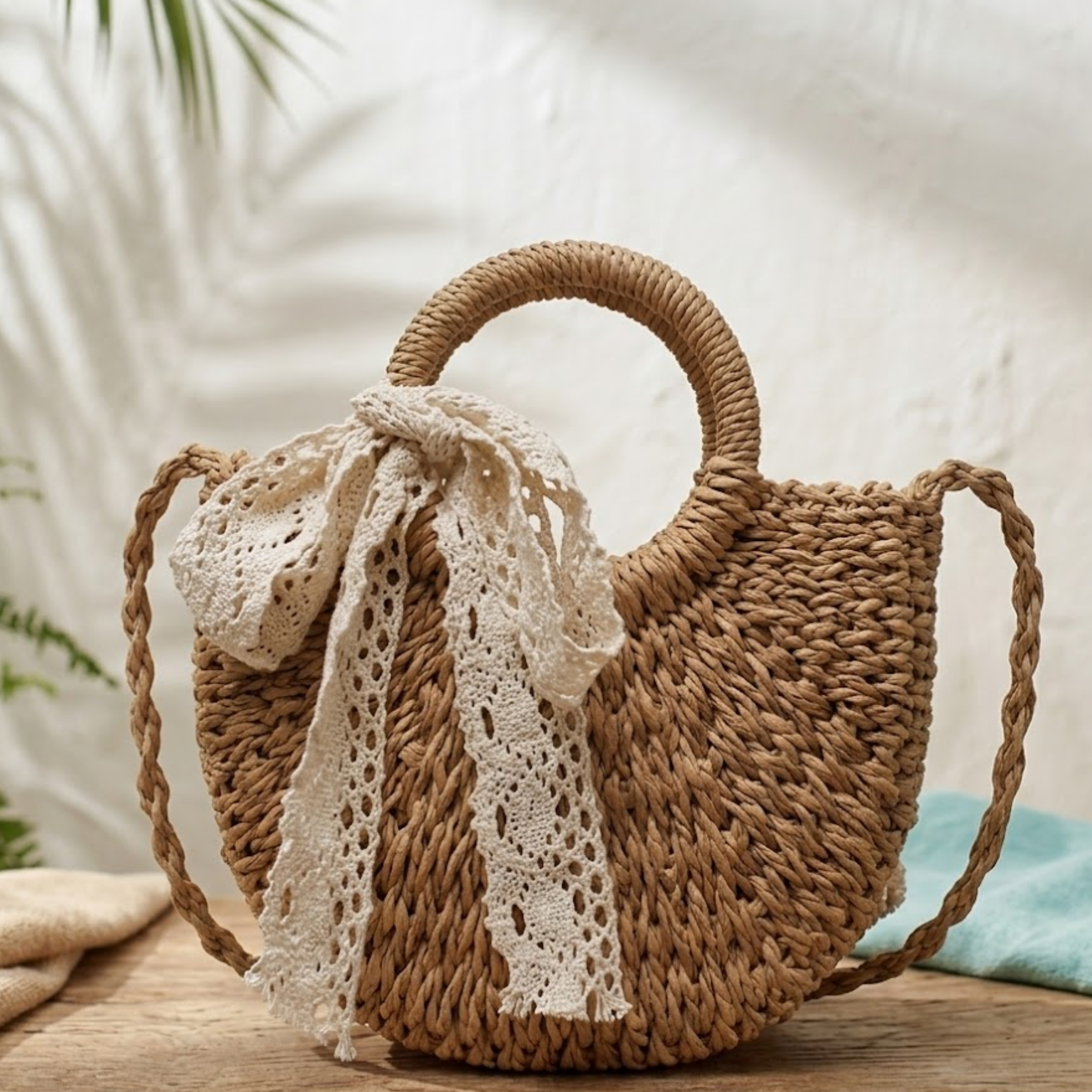 Natural Half-Round Rattan Woven Crossbody Handbag Women UK – Eco-Friendly Fashion Accessory, Holiday Wear Evening