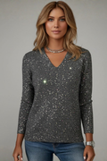Women’s Sequin V-Neck Long Sleeve Jumper for Evening Wear