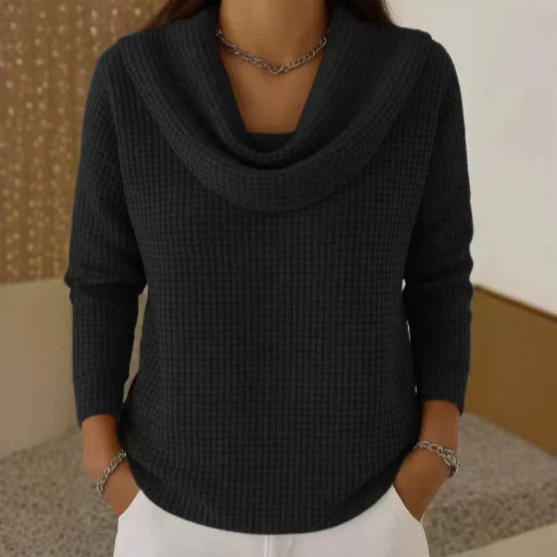 Warm Waffle Knit Jumper with Cowl Neck for Casual Wear