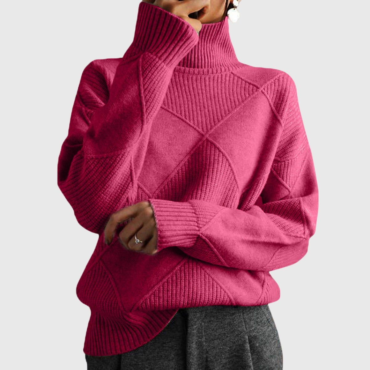 Roll Neck Jumper in Soft Knit Fabric for Casual Wear