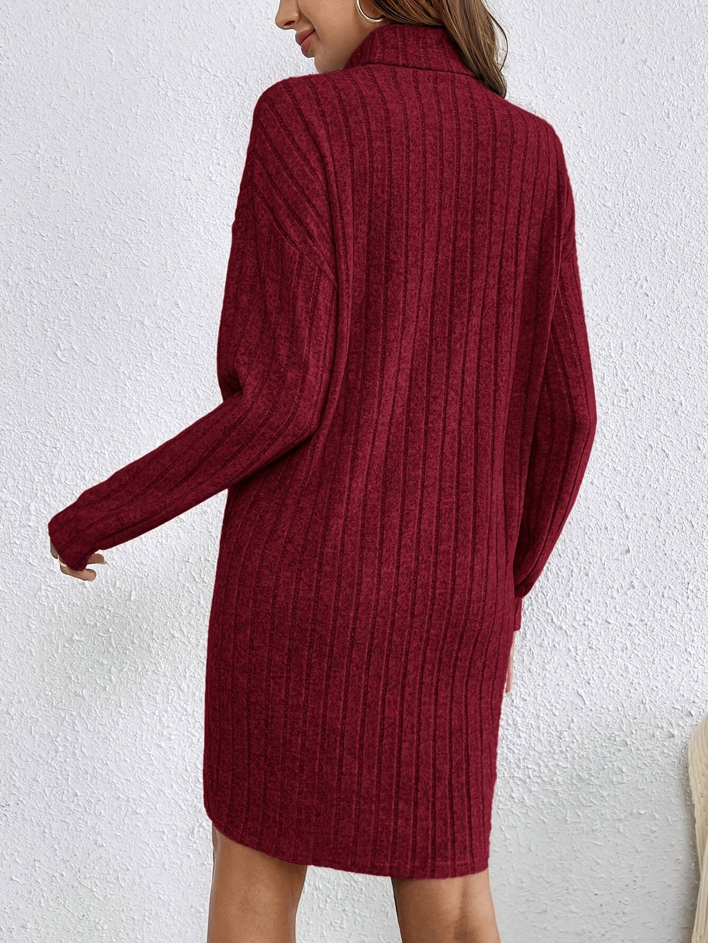 Ribbed Turtleneck Sweater Dress in Knit Fabric for Casual Fall Outfits
