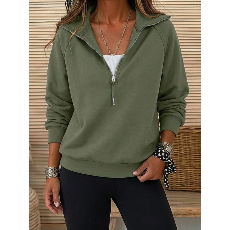 Quarter-Zip Lapel Sweatshirt for Women - Soft Cotton Blend Casual Layer