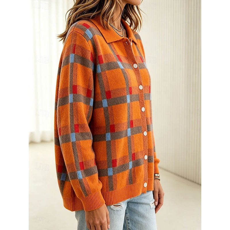 Plaid Button Cardigan for Women | Classic Knit Style | Versatile Layering Piece