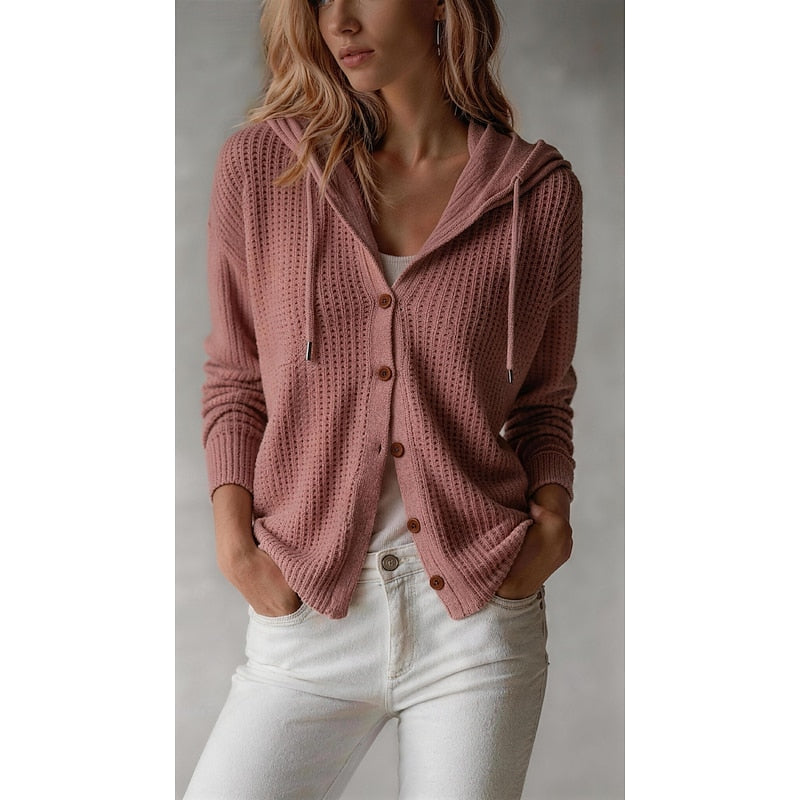 Hooded Button-Front Cardigan | Soft Knit | Casual Layering Piece for Women