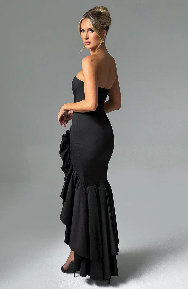 Cotton Strapless High-Low Maxi Dress Women UK – Evening Gown, Summer Soirée