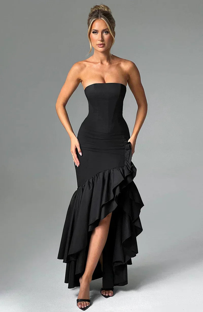 Cotton Strapless High-Low Maxi Dress Women UK – Evening Gown, Summer Soirée