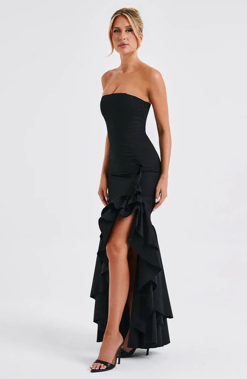Cotton Strapless High-Low Maxi Dress Women UK – Evening Gown, Summer Soirée