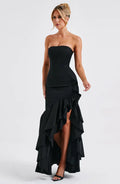 Cotton Strapless High-Low Maxi Dress Women UK – Evening Gown, Summer Soirée