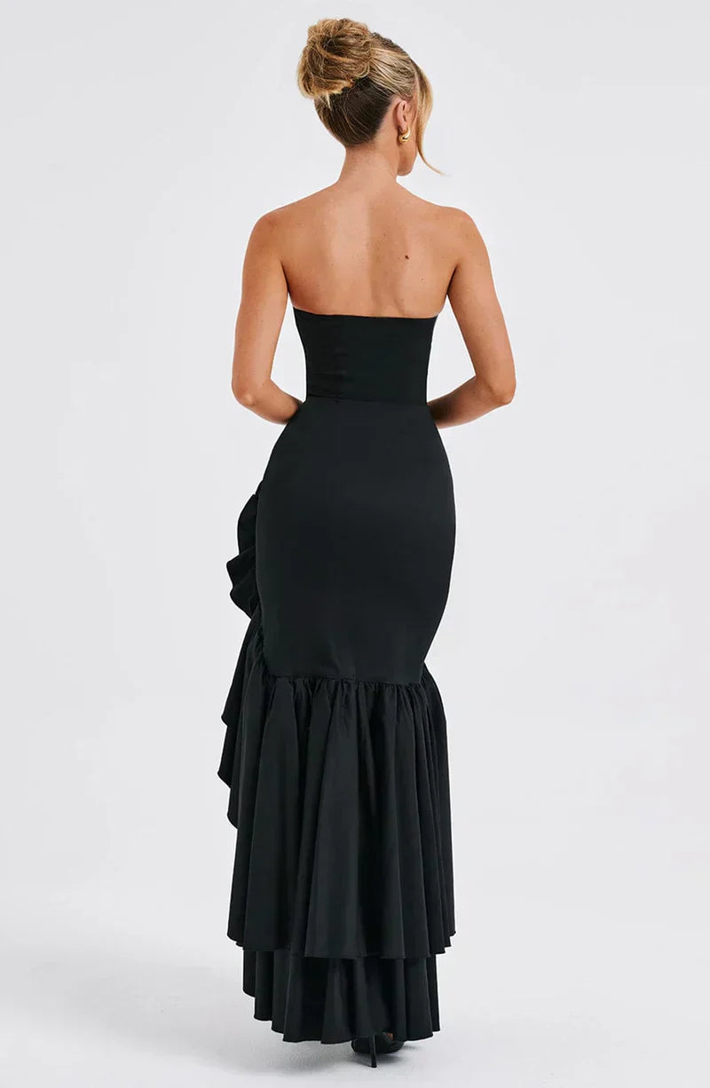 Cotton Strapless High-Low Maxi Dress Women UK – Evening Gown, Summer Soirée