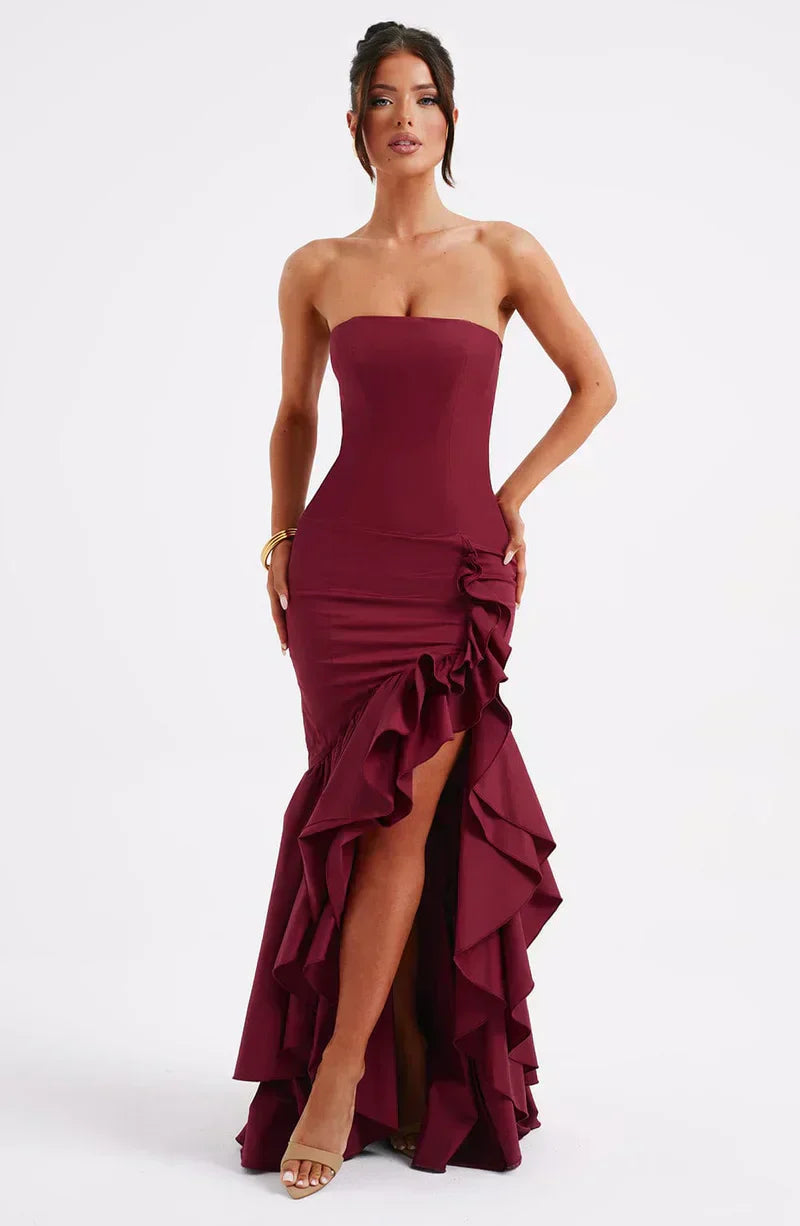 Cotton Strapless High-Low Maxi Dress Women UK – Evening Gown, Summer Soirée