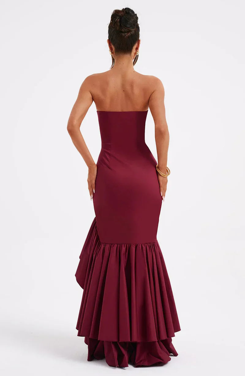 Cotton Strapless High-Low Maxi Dress Women UK – Evening Gown, Summer Soirée