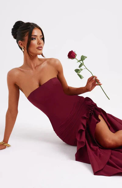 Cotton Strapless High-Low Maxi Dress Women UK – Evening Gown, Summer Soirée