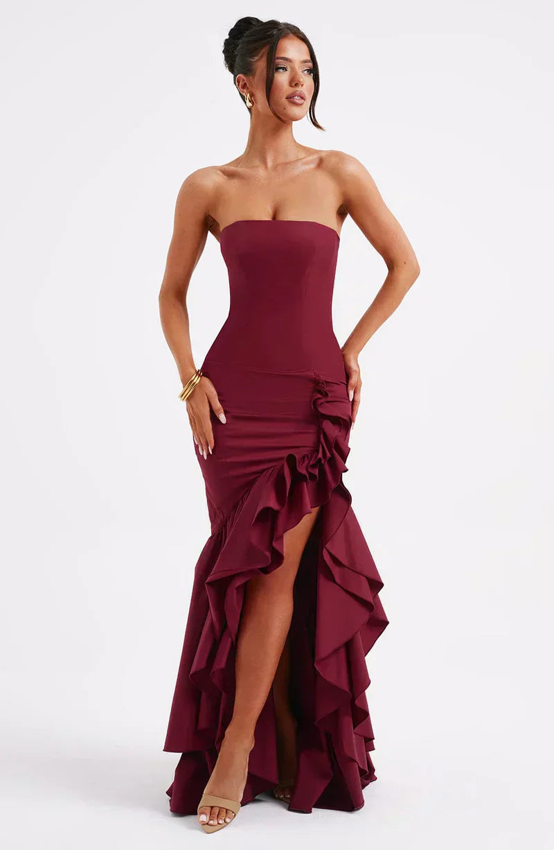 Cotton Strapless High-Low Maxi Dress Women UK – Evening Gown, Summer Soirée