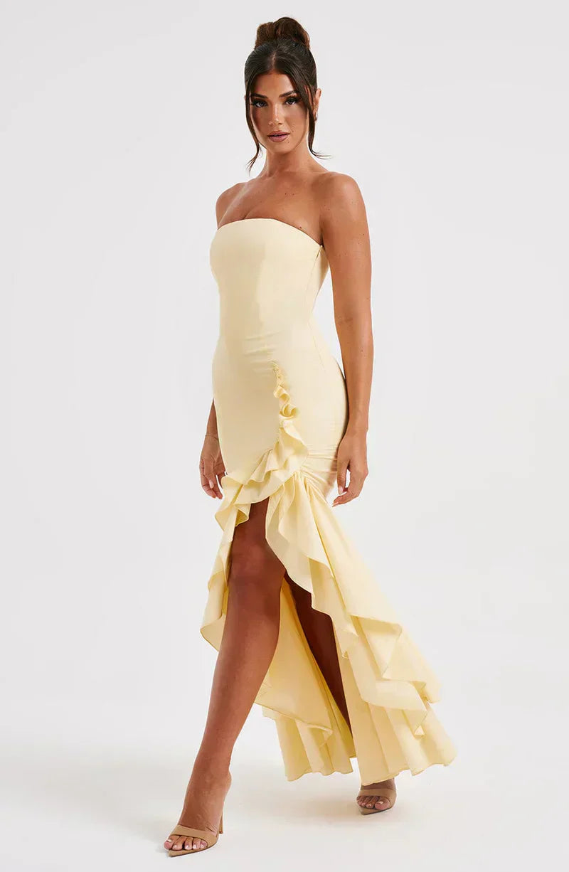 Cotton Strapless High-Low Maxi Dress Women UK – Evening Gown, Summer Soirée