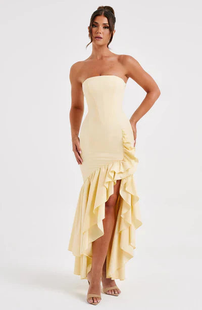 Cotton Strapless High-Low Maxi Dress Women UK – Evening Gown, Summer Soirée