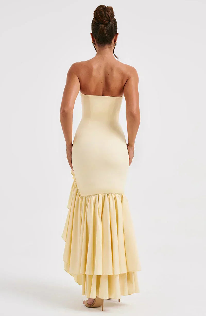 Cotton Strapless High-Low Maxi Dress Women UK – Evening Gown, Summer Soirée