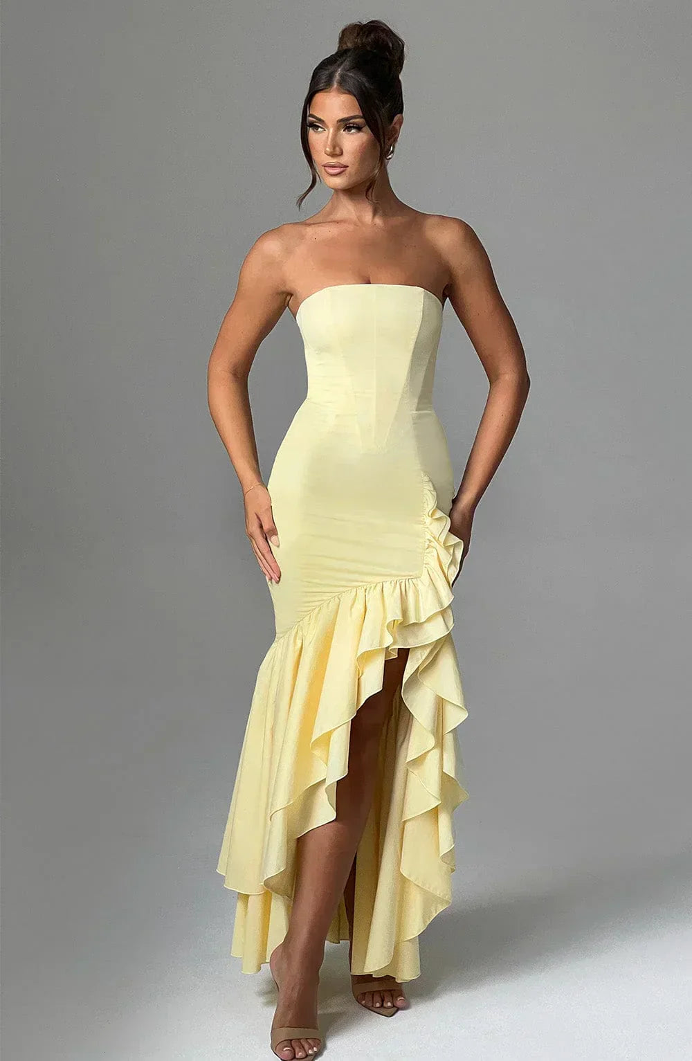 Cotton Strapless High-Low Maxi Dress Women UK – Evening Gown, Summer Soirée