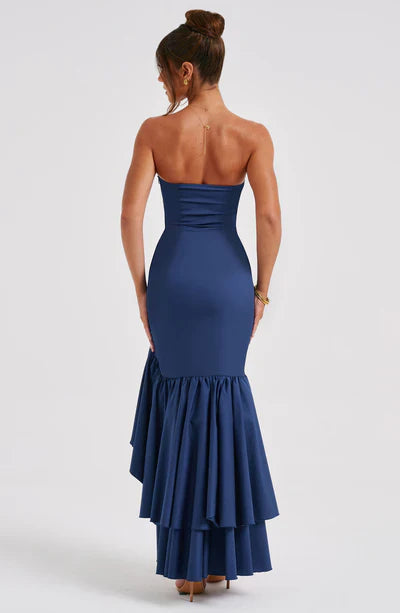 Cotton Strapless High-Low Maxi Dress Women UK – Evening Gown, Summer Soirée