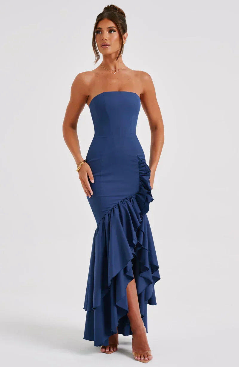Cotton Strapless High-Low Maxi Dress Women UK – Evening Gown, Summer Soirée