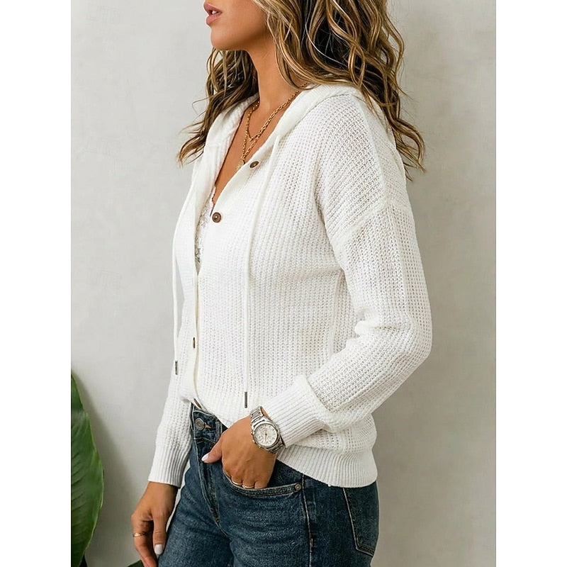 Hooded Button-Front Cardigan | Soft Knit | Casual Layering Piece for Women