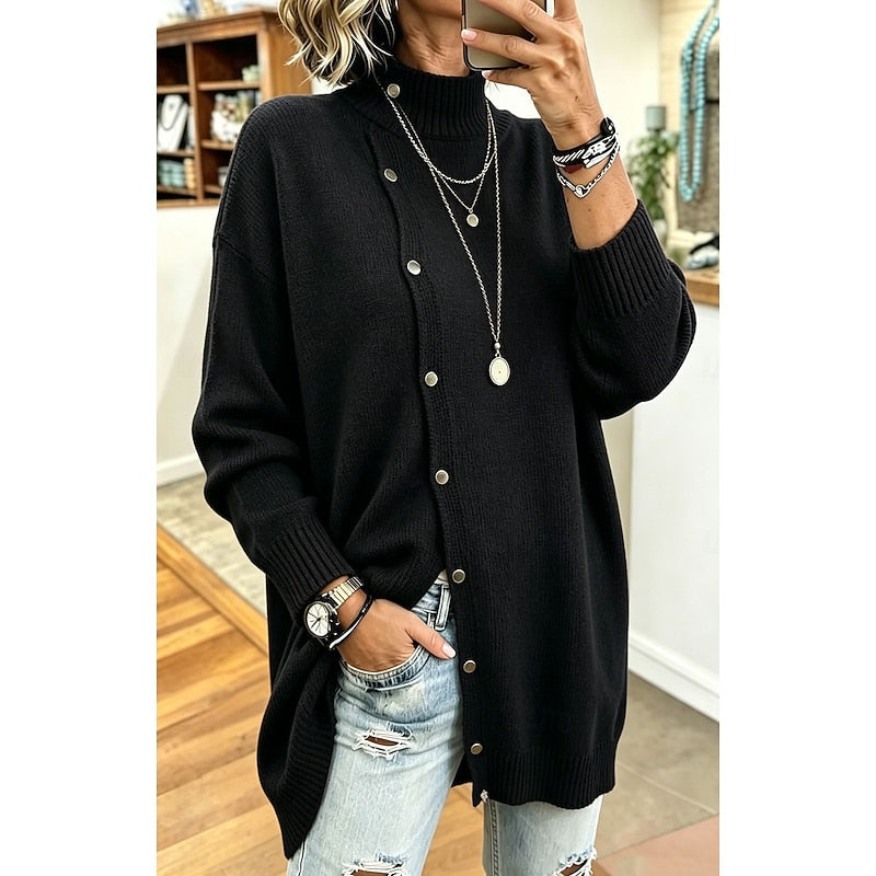 Longline Button-Front Cardigan for Women - Cozy Knit Cardigan for Layering