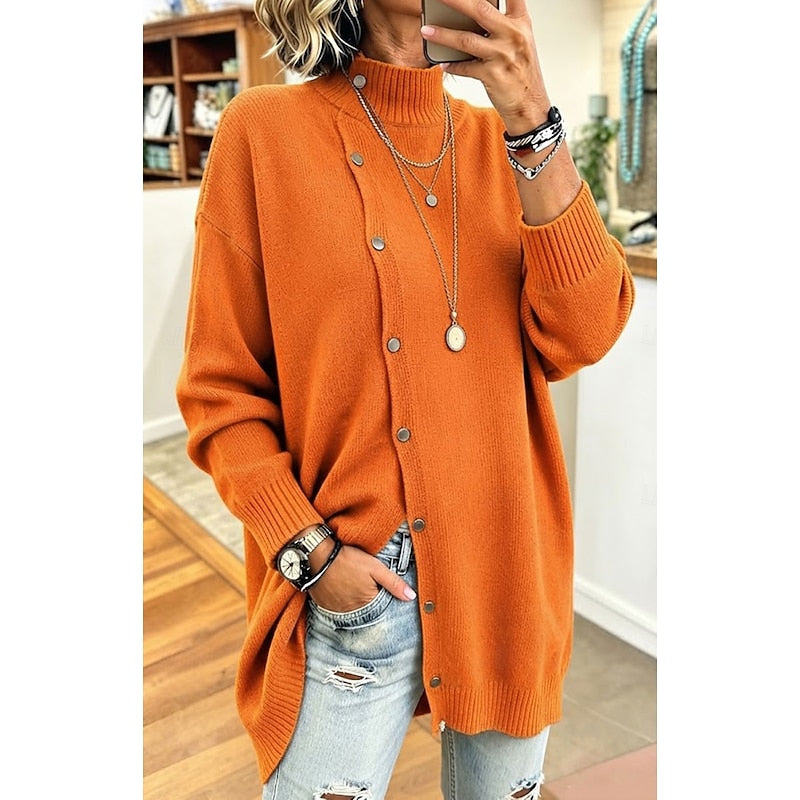Longline Button-Front Cardigan for Women - Cozy Knit Cardigan for Layering
