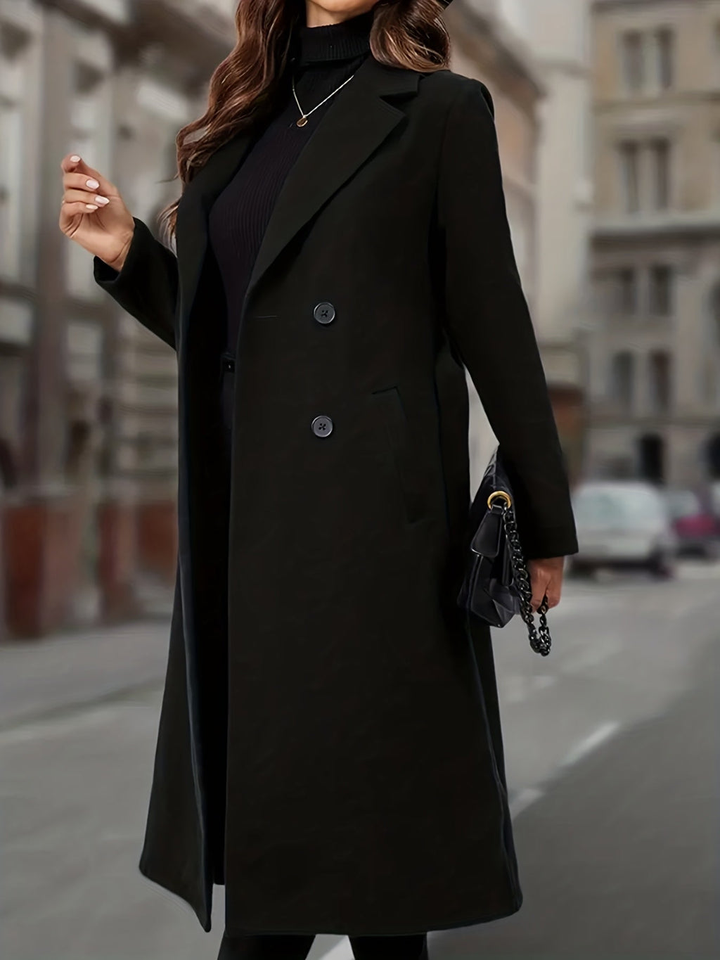 Double-Breasted Long Coat for Women | Warm Wool Blend | Elegant Outerwear