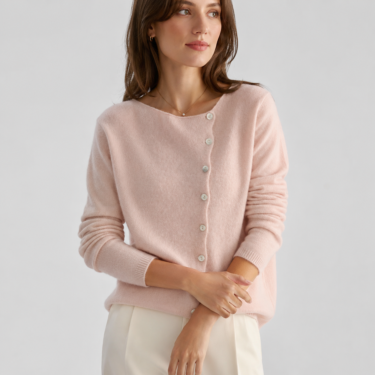 Layer Up in Style – Soft Grey Button-Front Cardigan