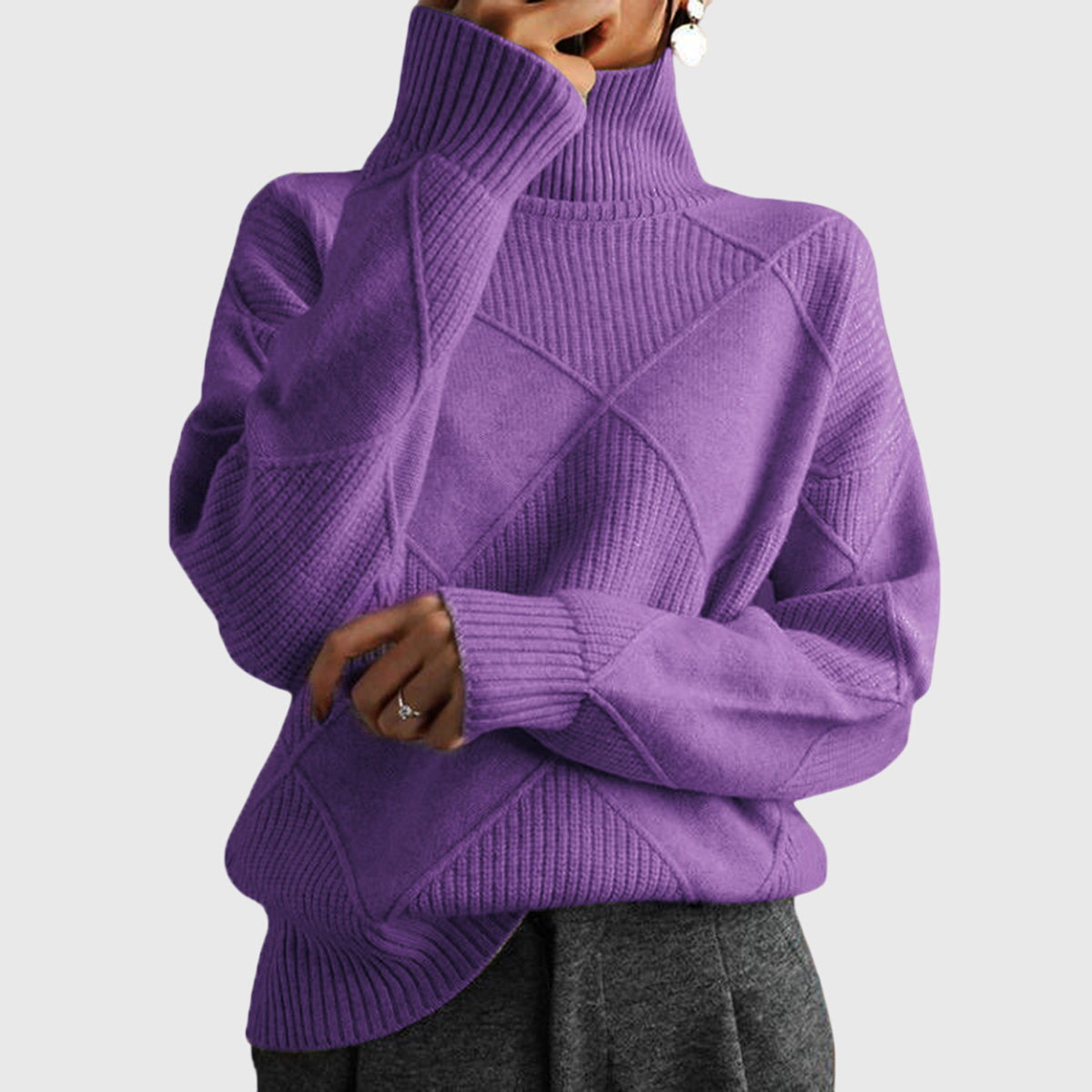 Roll Neck Jumper in Soft Knit Fabric for Casual Wear