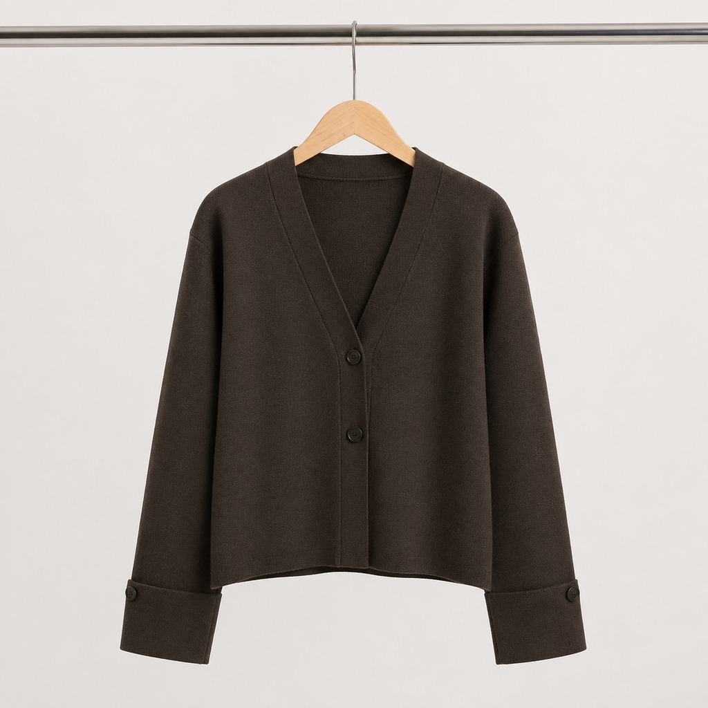 Everyday Essential – Soft Grey V-Neck Button Cardigan