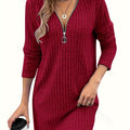 Ribbed Zip-Neck Dress for Women - Casual Knit Fashion in Comfortable Fit