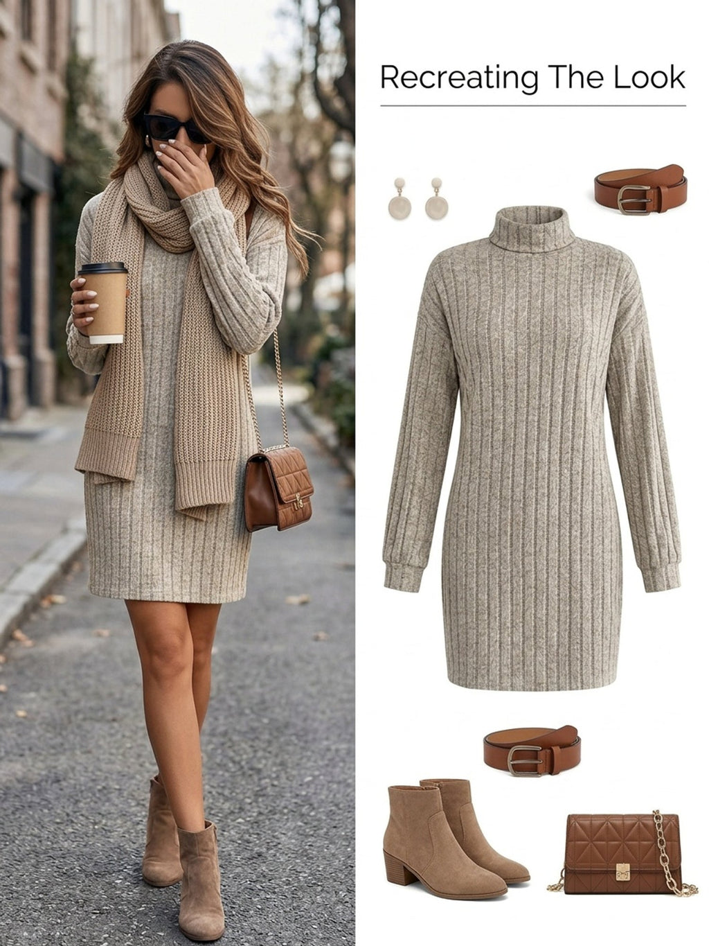 Ribbed Turtleneck Sweater Dress in Knit Fabric for Casual Fall Outfits