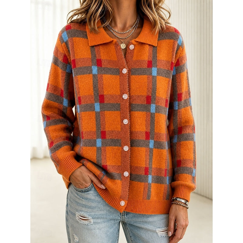 Plaid Button Cardigan for Women | Classic Knit Style | Versatile Layering Piece