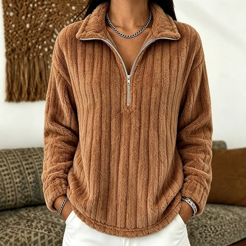 Cozy Textured Quarter-Zip Pullover for Women - Casual Layering Top