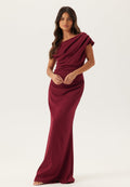 Burgundy One-Shoulder Maxi Dress Women UK – Formal Occasion Wedding Guest Evening Gown, Cocktail