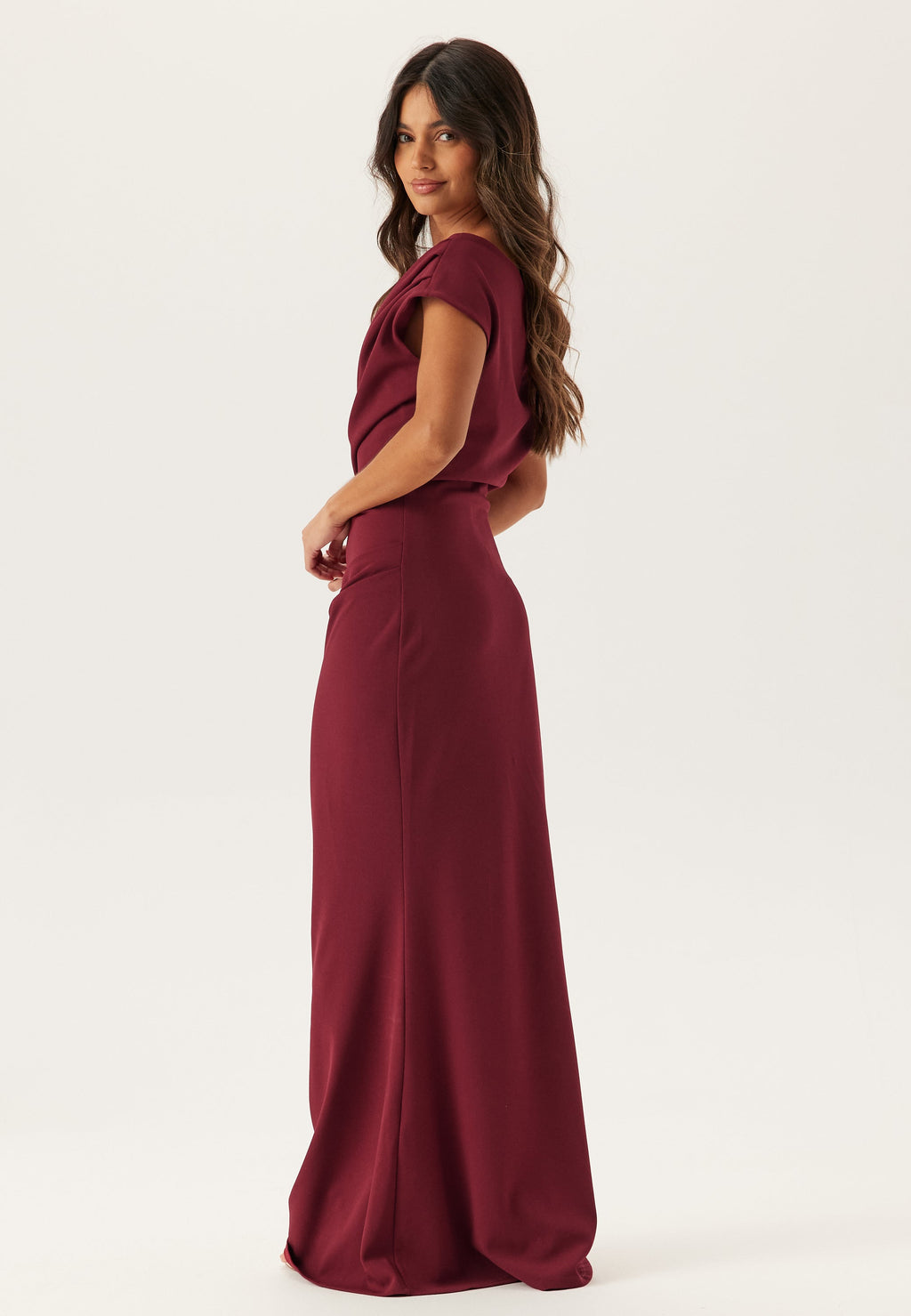 Burgundy One-Shoulder Maxi Dress Women UK – Formal Occasion Wedding Guest Evening Gown, Cocktail