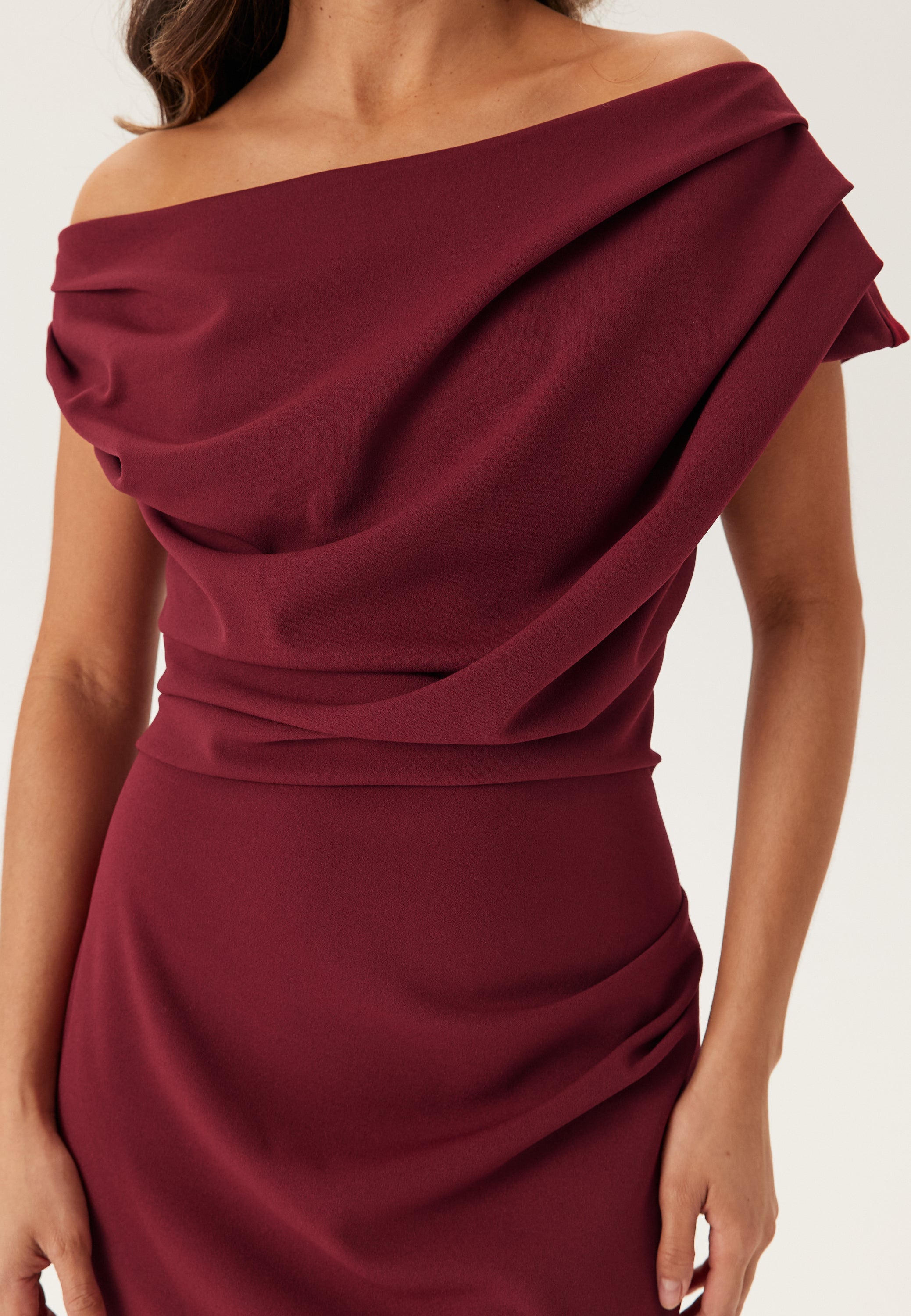 Burgundy One-Shoulder Maxi Dress Women UK – Formal Occasion Wedding Guest Evening Gown, Cocktail