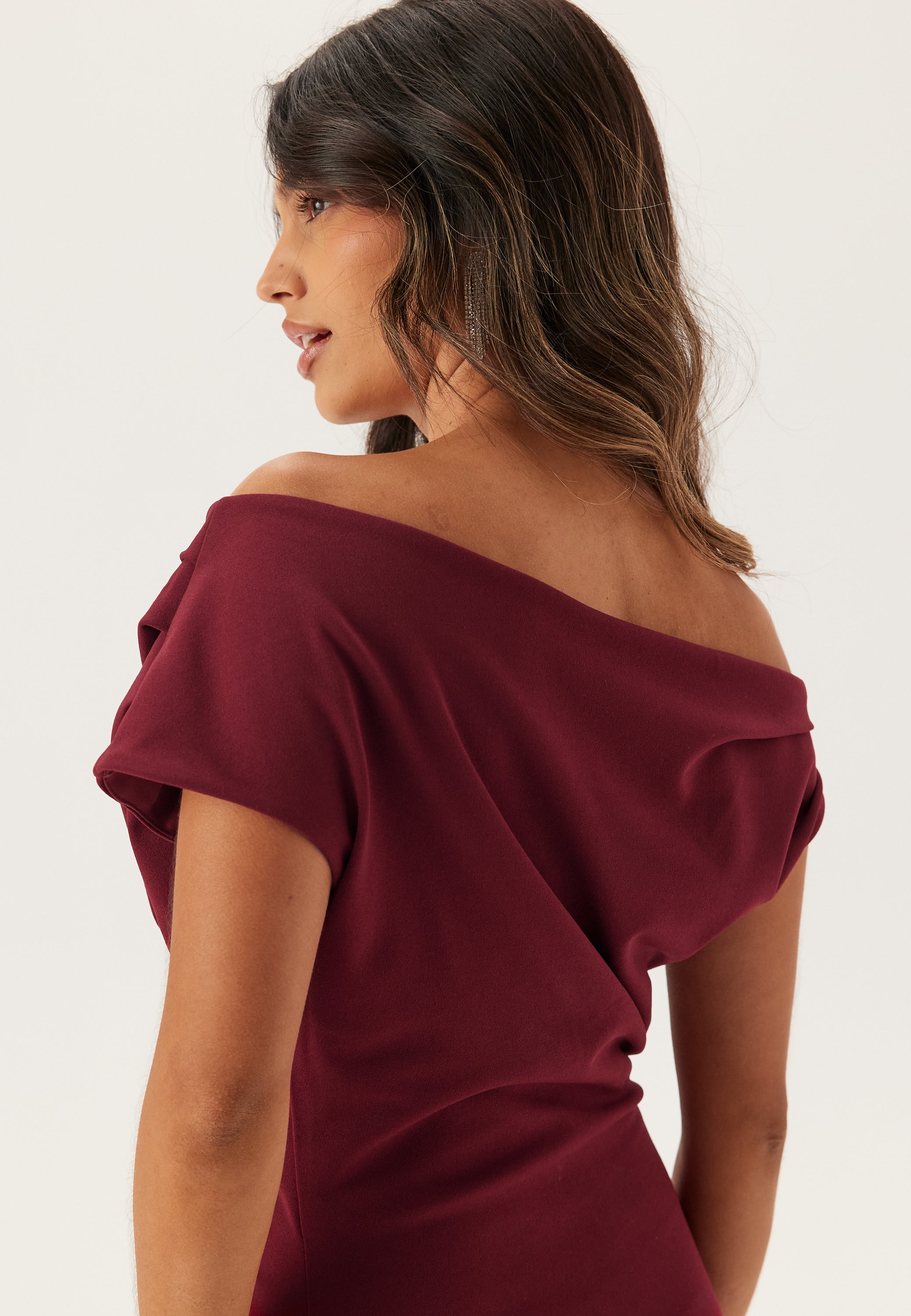 Burgundy One-Shoulder Maxi Dress Women UK – Formal Occasion Wedding Guest Evening Gown, Cocktail