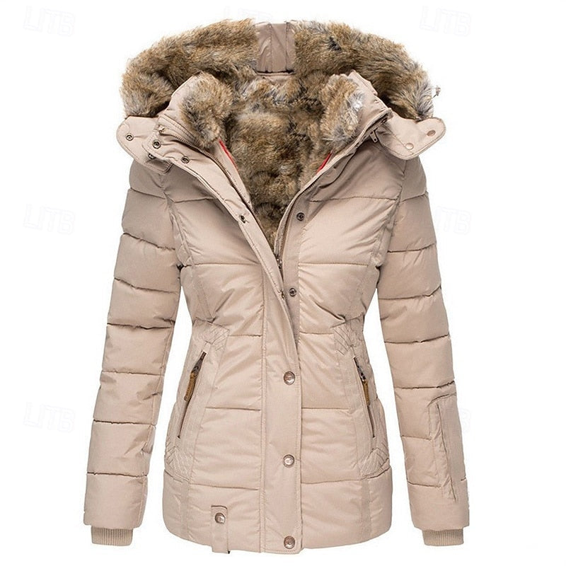 Fur-Trimmed Hooded Winter Jacket for Women - Stylish & Warm Outerwear