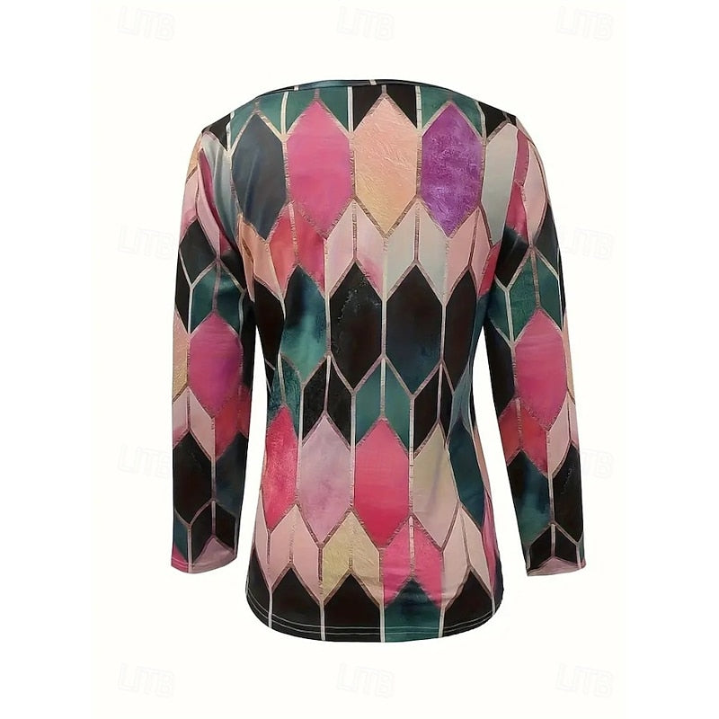 Floral Quarter-Zip Long Sleeve Top - Women's Casual Wear