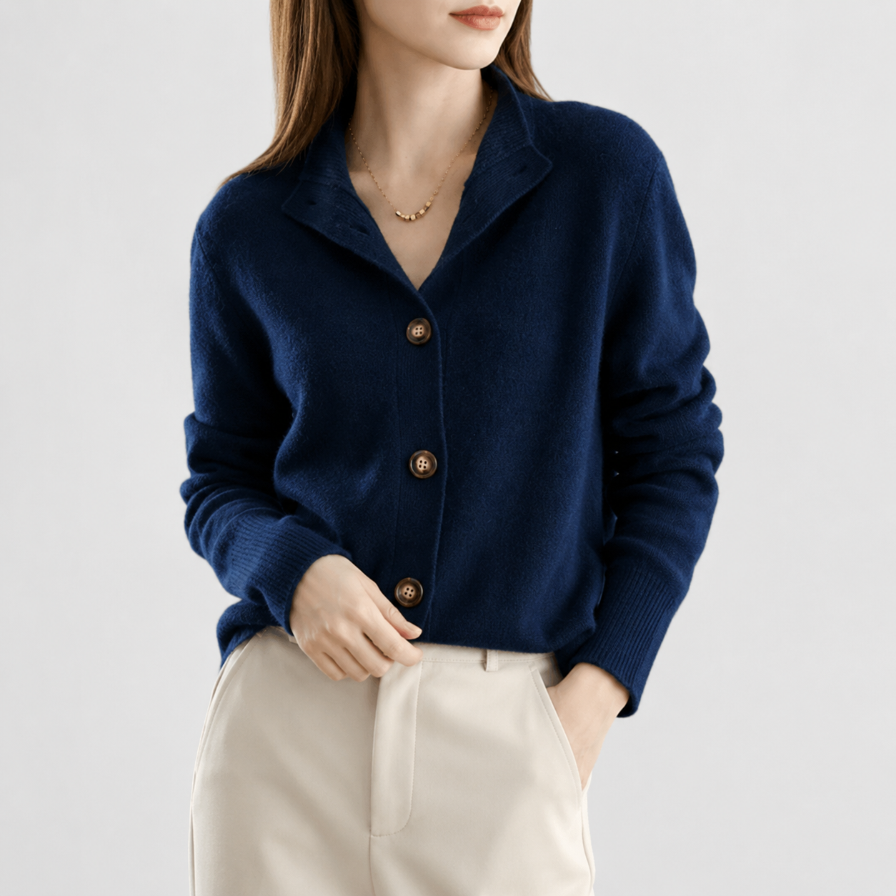 Chic Everyday Layer – Soft Grey Button-Front Cardigan