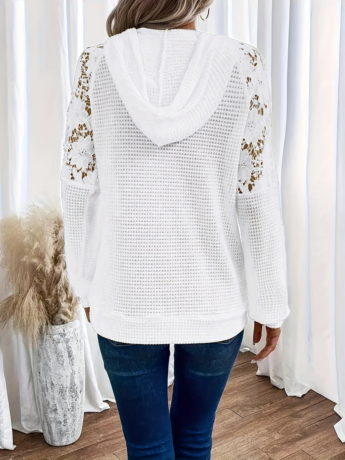 Floral-Trimmed Hooded Sweatshirt for Women - Casual Wear Top