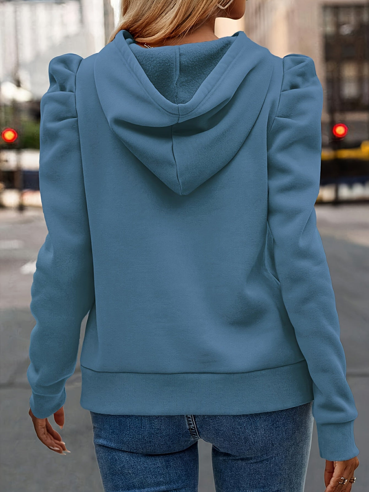 Puff-Sleeve Drawstring Hoodie | Soft Cotton Blend | Casual Women's Wear