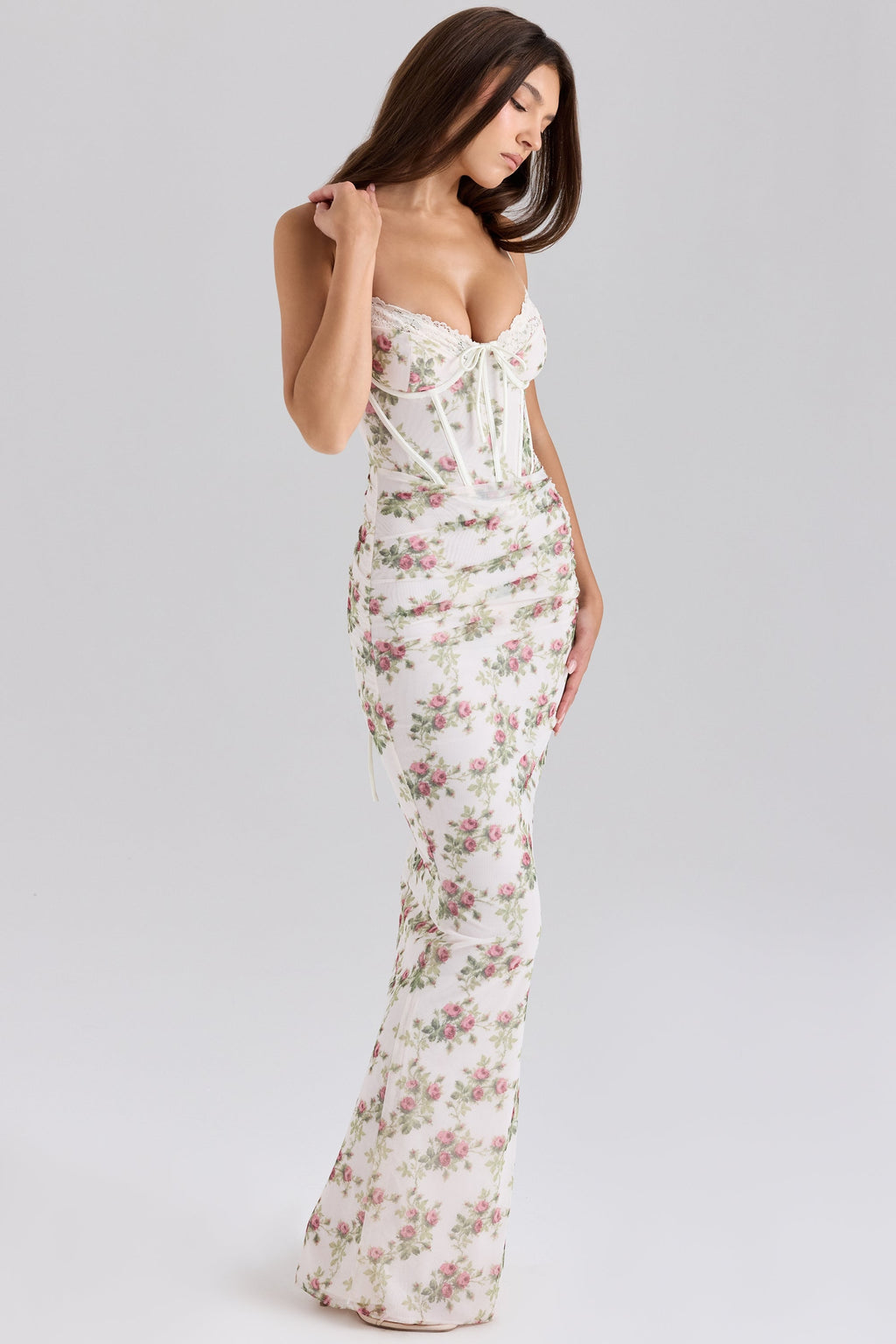 Floral Lace Maxi Dress with Corset Design for Elegant Special Occasions