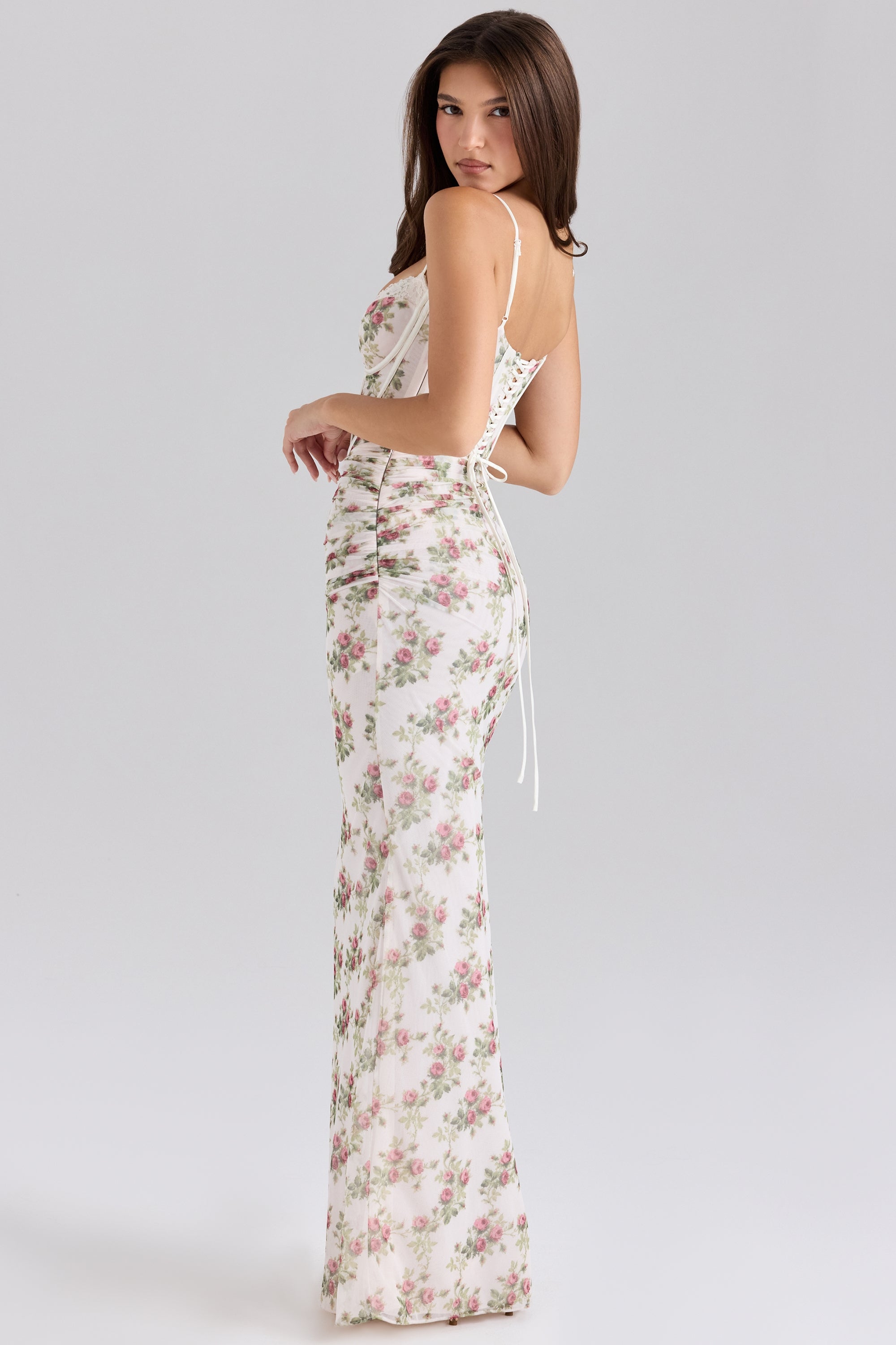 Floral Lace Maxi Dress with Corset Design for Elegant Special Occasions