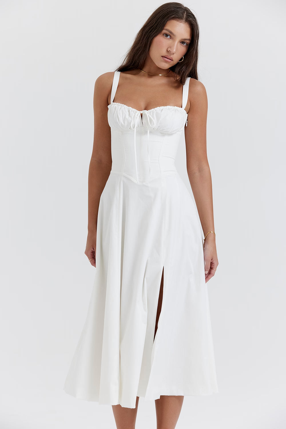Ruched Midi Dress Women UK – High Slit Evening Gown, Special Occasion