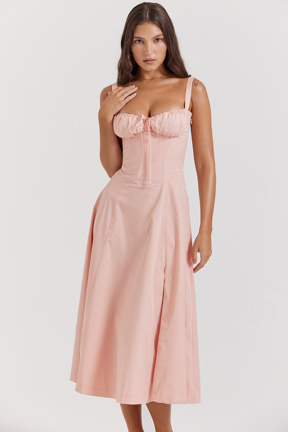 Ruched Midi Dress Women UK – High Slit Evening Gown, Special Occasion