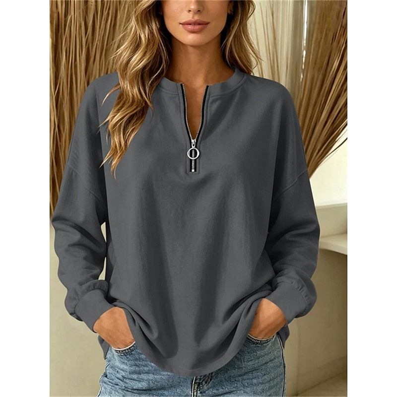 Relaxed Quarter-Zip Top in Soft Fabric for Casual Wear