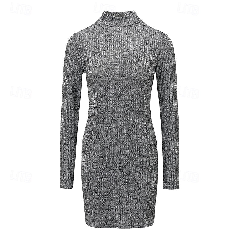 Ribbed Turtleneck Sweater Dress in Soft Knit for Casual or Office Wear
